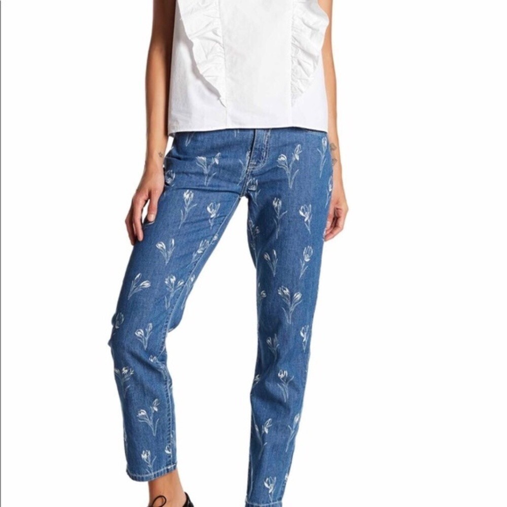 Current Elliott The Fling Floral Tulip Jeans Size 28 Lightweight Denim Whimsy